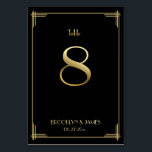 De Table Grand Gatsby Art Déco Tableau Numéro 8 Or Noir<br><div class="desc">Cartes de numéro de table du mariage Great Gatsby Art Déco avec numéro d'or 8 et texte personnalisable,  où vous pouvez ajouter vos noms et date de mariage,  imprimé sur arrière - plan noir</div>