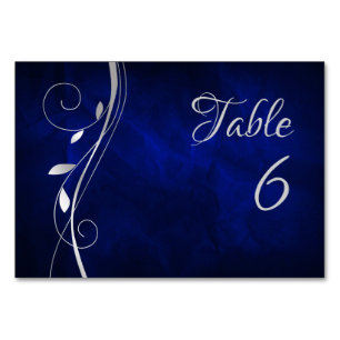 De Table Mariage bleu profond à la feuille d'argent Numéro