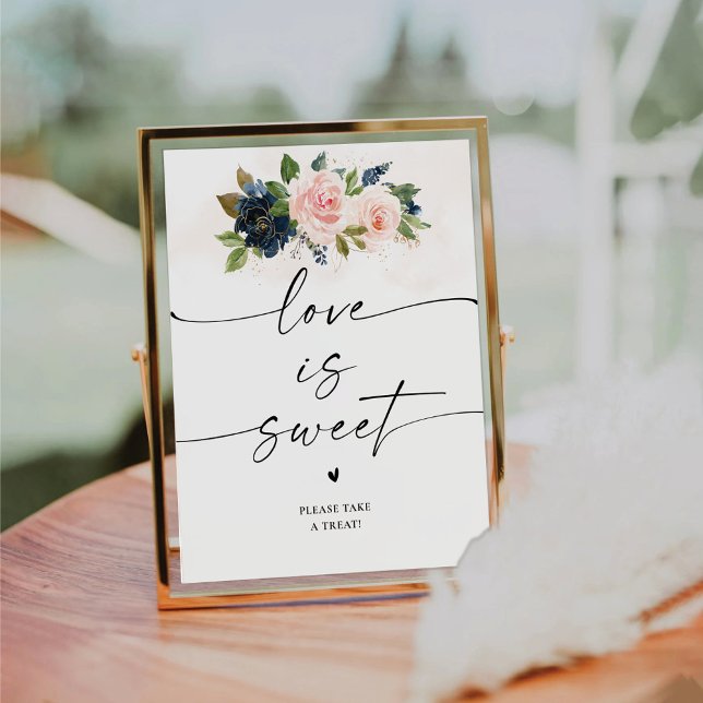 De Table Marine & Blush rose Floral L'amour est doux signe (Créateur téléchargé)