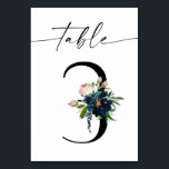 De Table Marine, Dusty Blue & Pink Floral Tableau Numéro 3<br><div class="desc">Habillez vos tables de mariage ou de fête avec votre carte de numéro de tableau bleu et rose marine,  numéro 3. Disponible également en nombre modifiable. Consultez notre collection pour les voir ici : https://www.zazzle.com/collections/navy_dusty_blue_pink_blush_floral_invitations-119375130976041409?rf=238937196885903396</div>