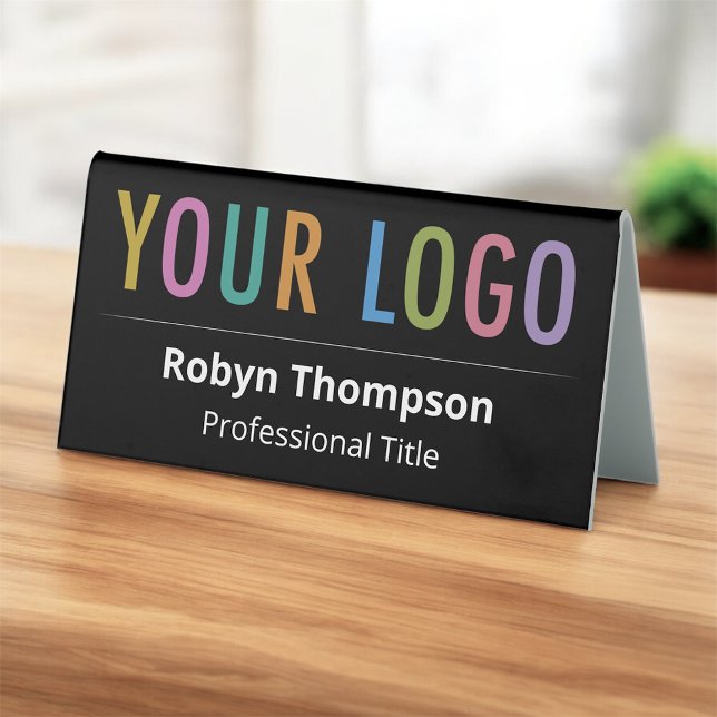 De Table Noir Bureau à double face Nom Plaque Business Logo (MISOOK Black Name Plate Tent with Logo Double-Sided)
