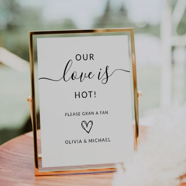 De Table Notre Amour Est Un Ventilateur Mariage Chaud Signe (Our Love Is Hot Wedding Fan Sign)