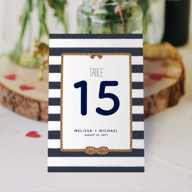 De Table Numéro du tableau des noeuds marins bleus (3,5x5) (Nautical Stripes and Infinity Knot Navy and White Table Numbers for Your Wedding, Shower, or Event!)
