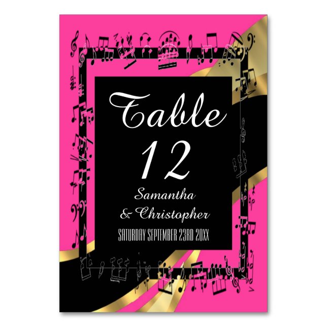 De Table Numéro personnalisé rose chaud, noir et or (Par défaut)