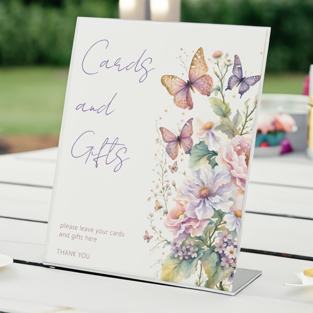 De Table Papillons fleurie nuptiale signe cadeaux (Butterflies floral bridal shower gifts and cards table sign)