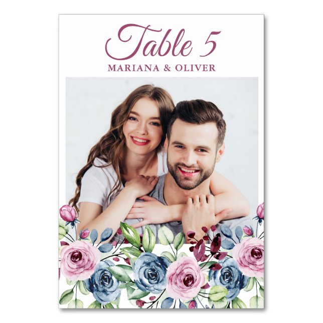 De Table Photo Marine Bleu Bourgogne Floral Mariage Numéro  (Par défaut)