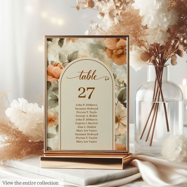 De Table Romantique Boho Rouille Ivoire Olive Floral Numéro (Elegant Boho Terracotta Ivory Sage Floral Table Number)