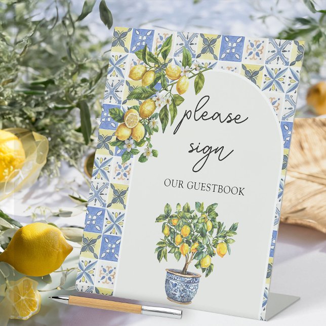 De Table Signez Lemon Thème Mariage Guestbook Signe (Guestbook Sign from the Lemon Grove Wedding Collection by Darling & May)