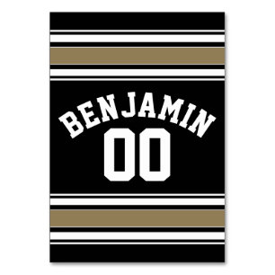 De Table Sports Jersey Black and Gold Strips Nom Numéro