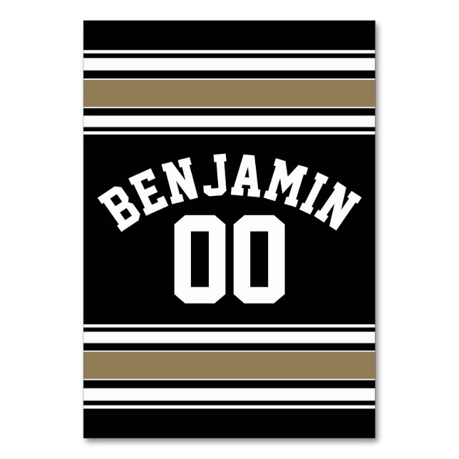 De Table Sports Jersey Black and Gold Strips Nom Numéro (Dos)
