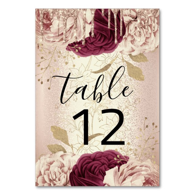 De Table Tableau numéro 12 Rose floral Marsala Bourgogne (Par défaut)