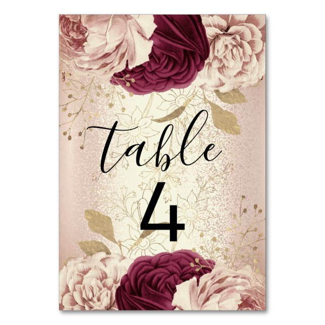 De Table Tableau numéro 4 Florals Rose Gold Marsala Bourgog (Par défaut)