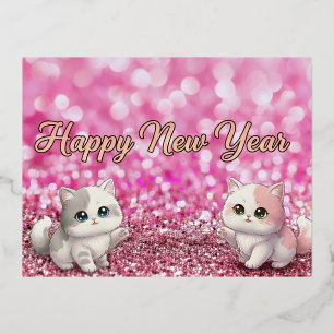 De Vacances En Aluminium Bonne année Glitter Rose Glam 2026 Carte postale