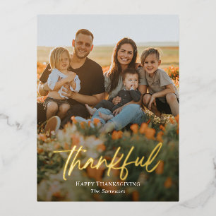 De Vacances En Aluminium Brossé Thankful Foil Photo Carte postale Thanksgiv