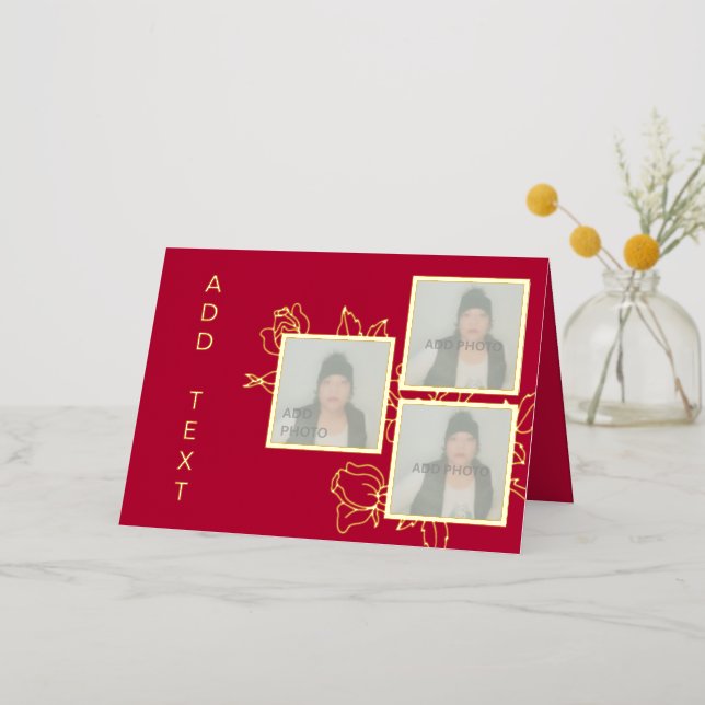 De Vacances En Aluminium Carte photo personnalisé Red Gold Floral Foil (Fleur d'or)