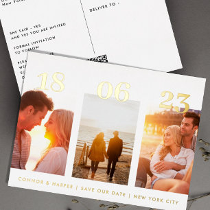 De Vacances En Aluminium Carte Postale GOLD Three Photo QR CODE Enregistrer