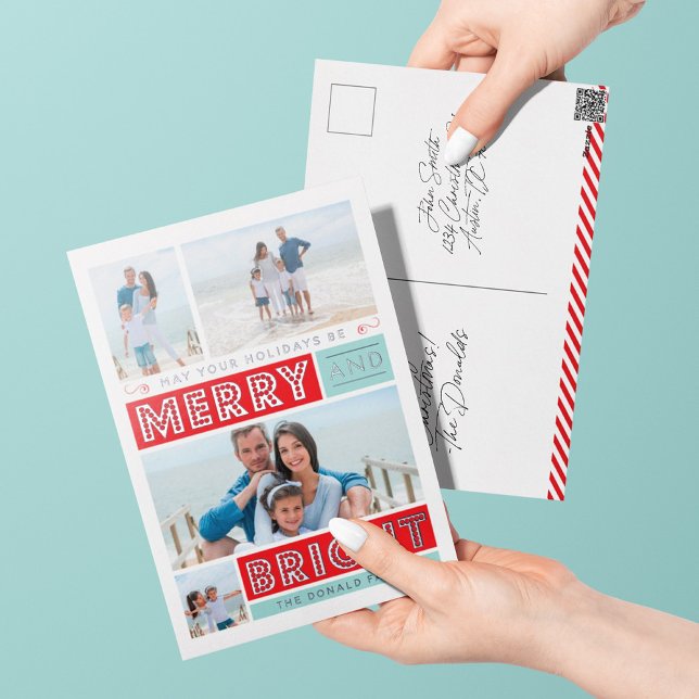 De Vacances En Aluminium Carte postale Gras Merry & Bright Holiday Silver F (Créateur téléchargé)