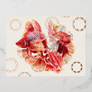 De Vacances En Aluminium Carte postale Happy Nowruz Goldfish & Bubbles Foil