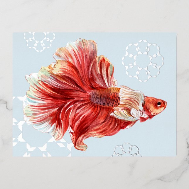De Vacances En Aluminium Carte postale Lucky Goldfish & Bubbles Foil (Recto)