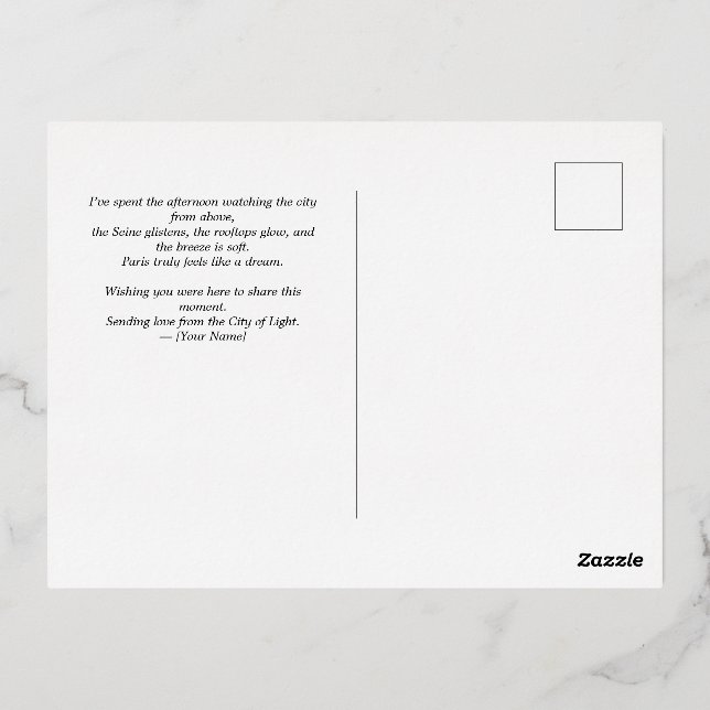 De Vacances En Aluminium Carte postale Tour Eiffel Paris avec huile d'or -  (Verso)