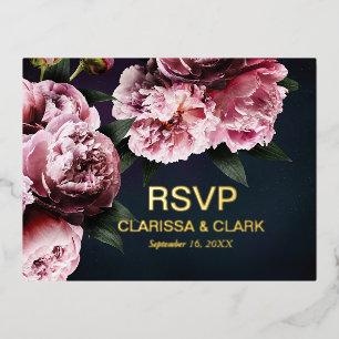 De Vacances En Aluminium Chic Pink Peonies Foil RSVP Mariage carte postale