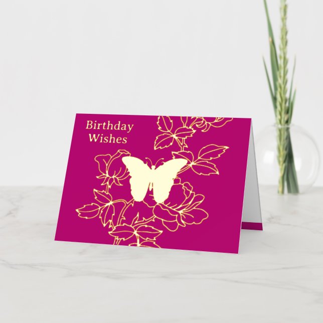 De Vacances En Aluminium Elégant Papillon Floral Anniversaire Carte Gold Fo (Recto)