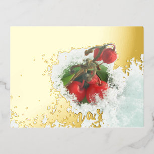 De Vacances En Aluminium Joyeux Noël Red Berries Gold Foil Carte postale