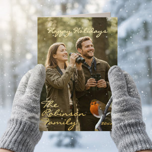 De Vacances En Aluminium Robin Bird Happy Holidays Photo Foil Carte pliée