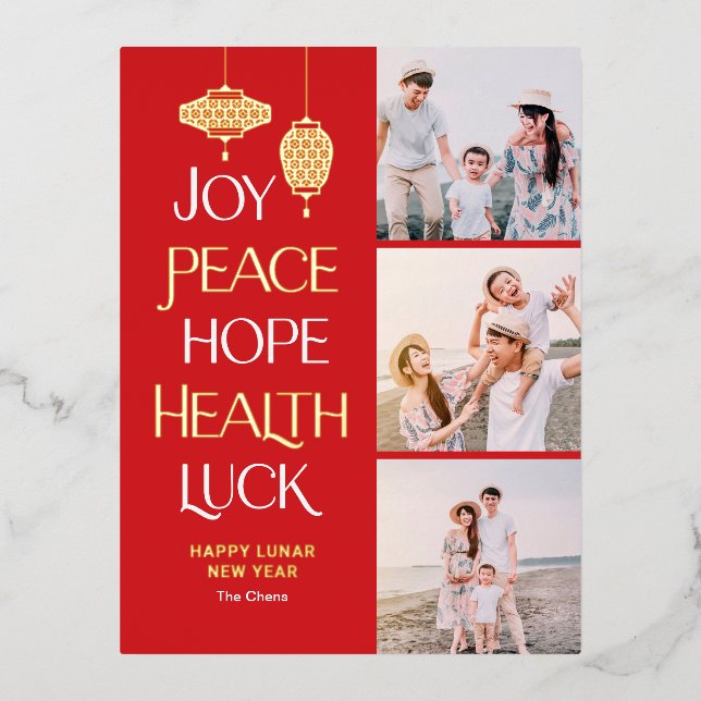 De Vacances En Aluminium Wishwords FOIL Chinese New Year Carte postale (Recto)