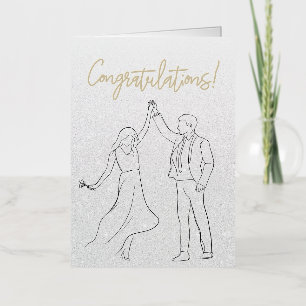 De Vacances Métallisée Carte Mariage Félicitations Blanc élégant
