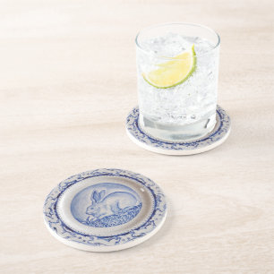 De Verre En Grès "Dedham Blue" & White Rabbit Plate Design Dessous 