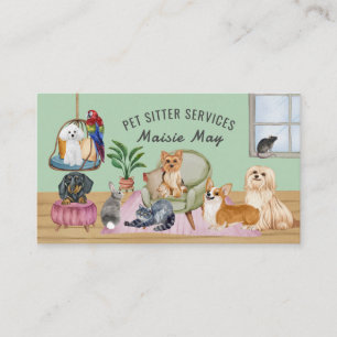 De Visite Animaux domestiques assis, Chien marchant, Carte d