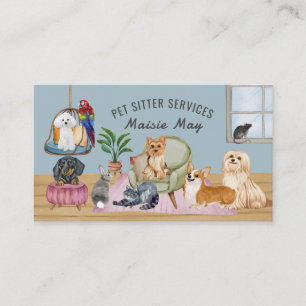 De Visite Animaux domestiques assis, Chien marchant, Carte d