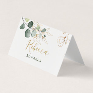De Visite Aquarelle vert, or Floral Place carte