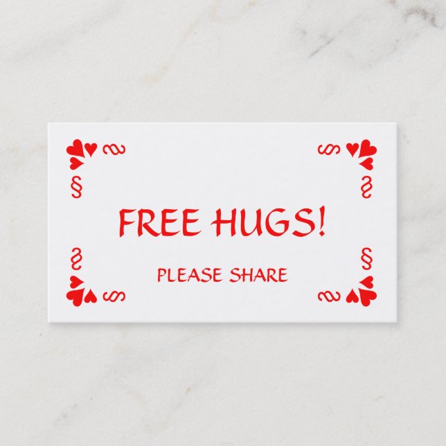 De Visite Besoin d'un câlin ?  Remettez une carte Free Hugs  (Devant)