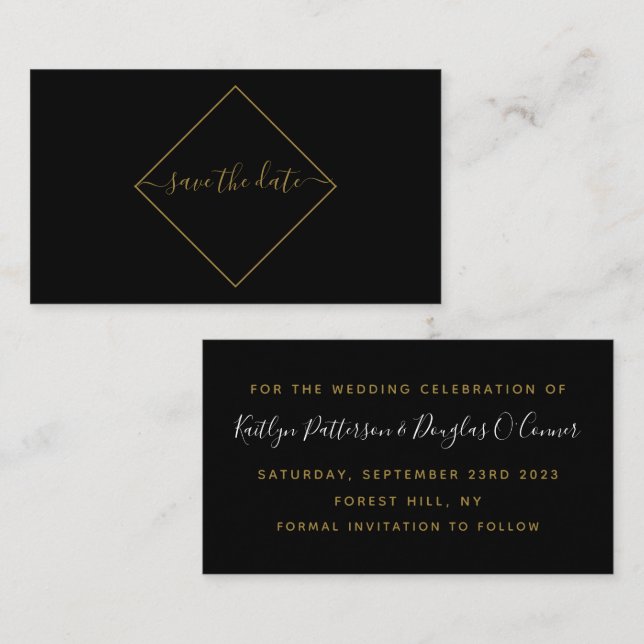 De Visite Black & Gold Diamond Enregistrer la carte Date (Devant / Derrière)