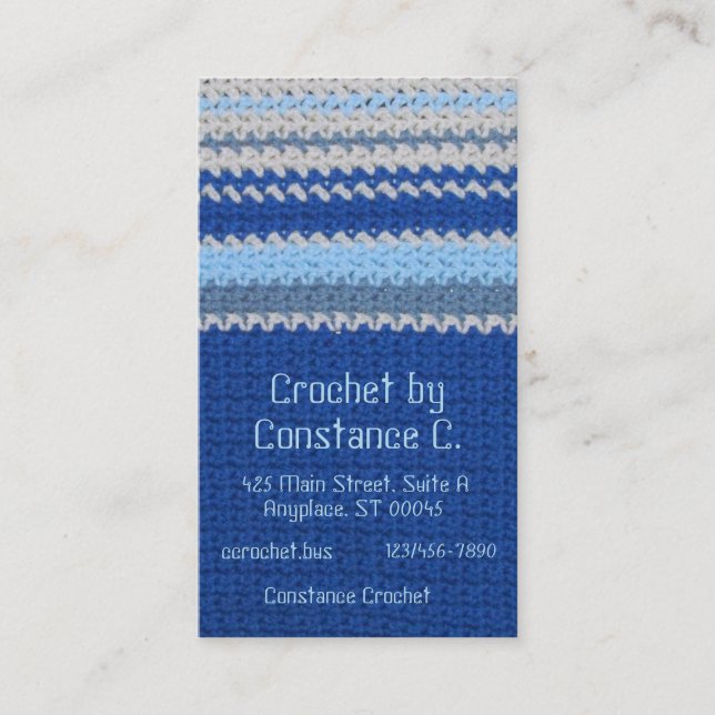 De Visite Bus. Carte - Crochet en bande bleue et blanche (Devant)