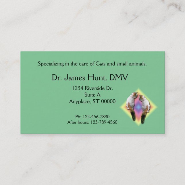 De Visite Bus. Carte - Vétérinaire - Chats en diamant arc en (Devant)