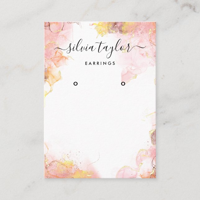 De Visite Calligraphie art Blush Pink Earring carte d'affich (Devant)
