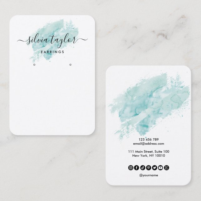 De Visite Calligraphie art Écouter carte d'affichage turquoi (Devant / Derrière)