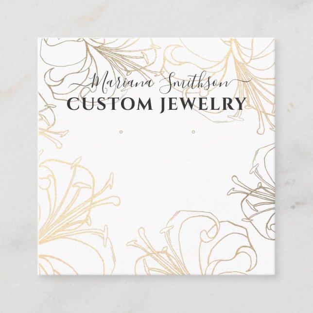 De Visite Carré Blanc Gold Lys Chic Gros Boucles d'oreilles Carte  (Devant)