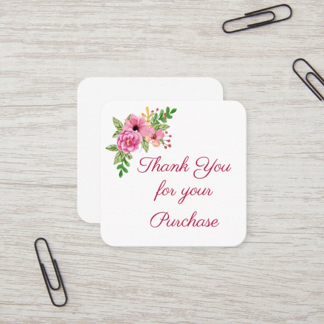 De Visite Carré Carte d'achat Merci floral (Devant/Arrière en situation)