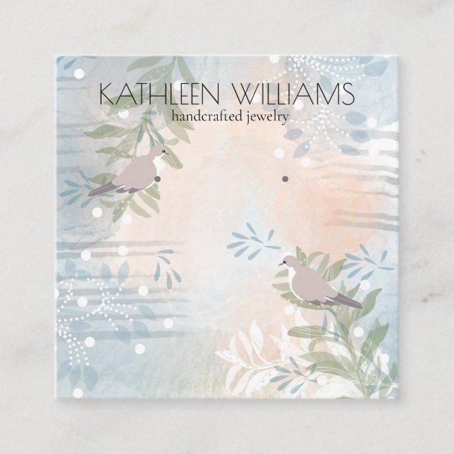 De Visite Carré Carte d'affichage à oreille fleurie moderne (Devant)