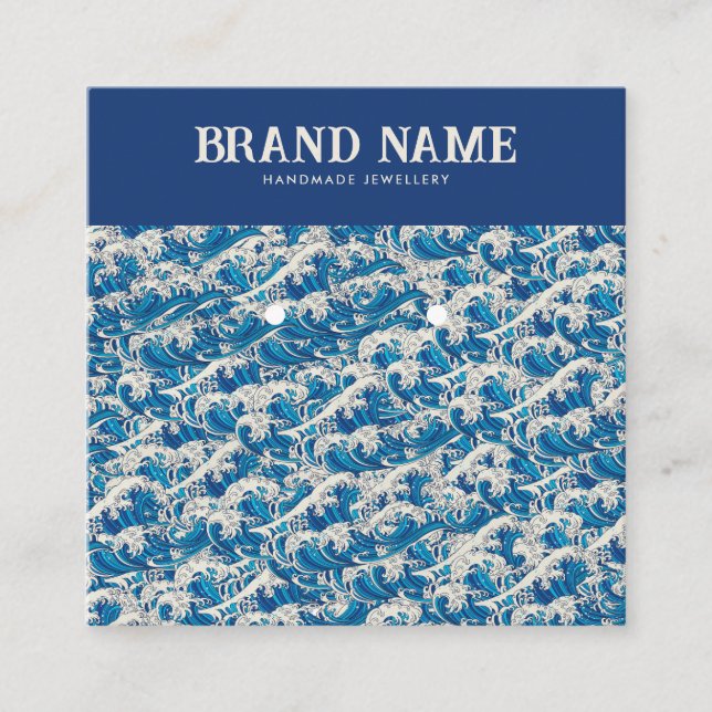 De Visite Carré Carte d'affichage Blue Retro Modern Wave Earrings (Devant)