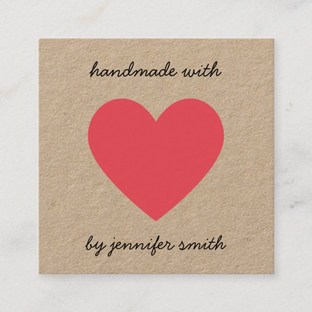 De Visite Carré Carte d'affichage faite à la main avec les coeurs  (Devant)