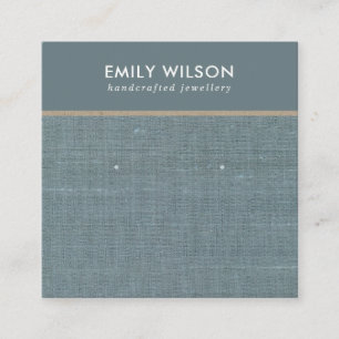DE VISITE CARRÉ CARTE D'AFFICHAGE GRAY BLUE BURLAP LINEN STUD EARR