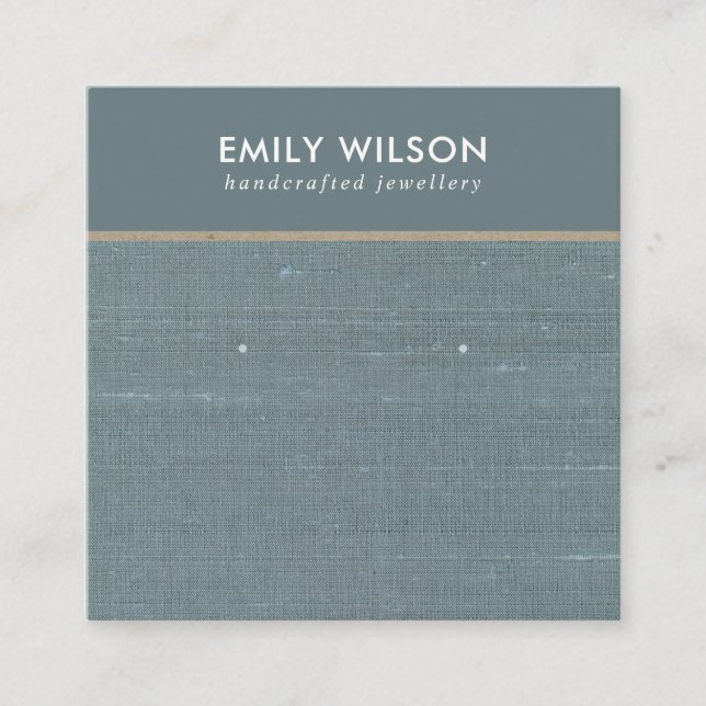 DE VISITE CARRÉ CARTE D'AFFICHAGE GRAY BLUE BURLAP LINEN STUD EARR (Devant)