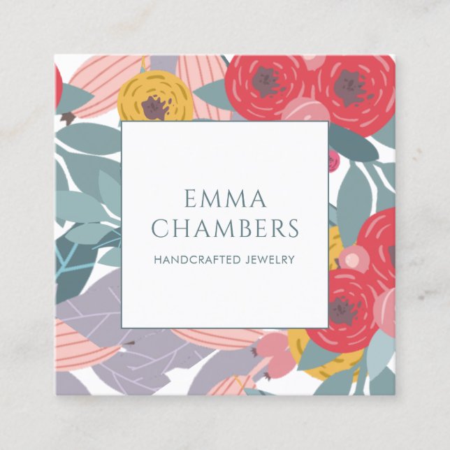 De Visite Carré Carte d'affichage Whimsical Boho Peint Floral (Devant)