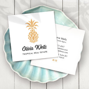 De Visite Carré Carte d'appel Tropical Pineappy White and Gold