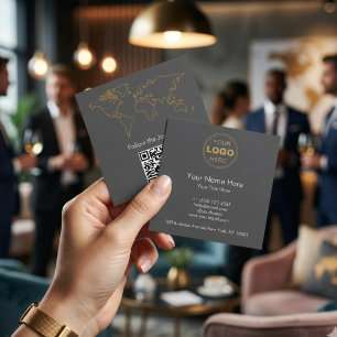 De Visite Carré Carte du Monde d'Aventure Moderne QR Nomade Numéri